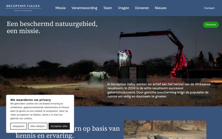 Screenshot of deceptionvalleyrhinofoundation.nl