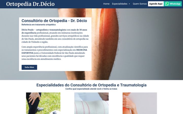 Screenshot stránky deciopradoortopedia.com.br