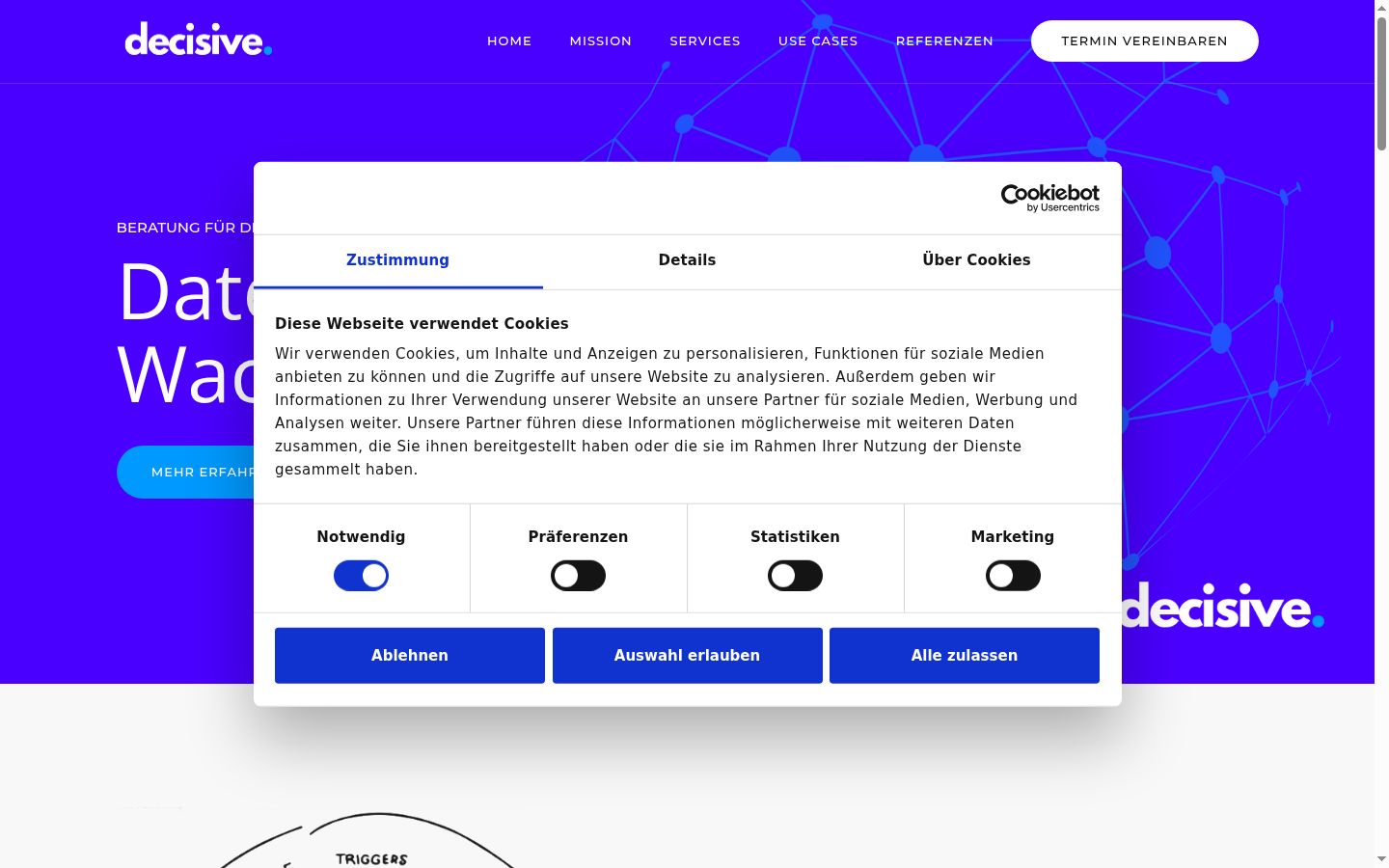 Screenshot του banner συγκατάθεσης που εμφανίστηκε πριν από οποιαδήποτε αλληλεπίδραση