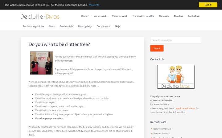 Screenshot of declutterdivas.co.uk