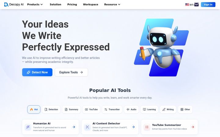 Screenshot of decopy.ai