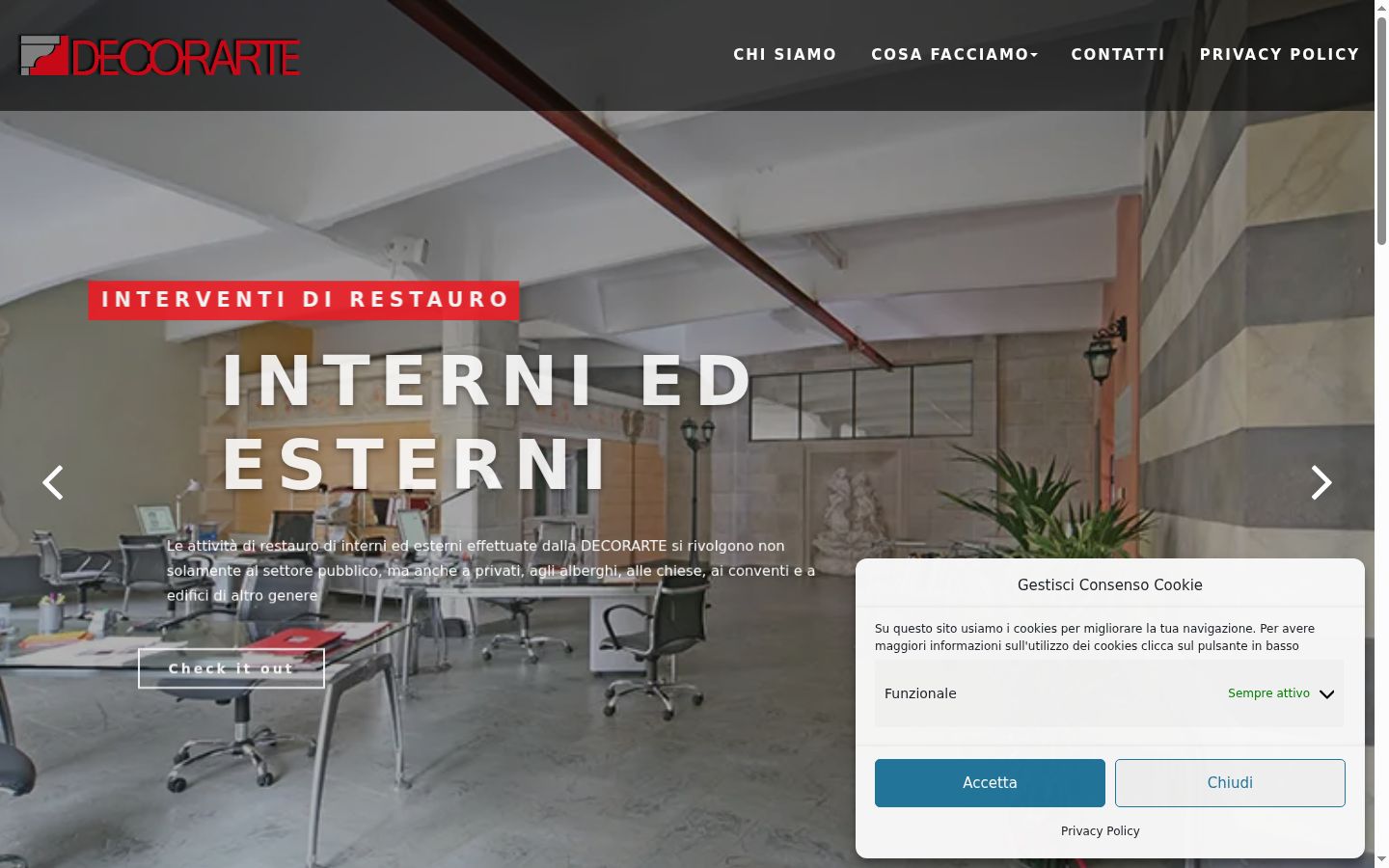 Screenshot del banner di consenso mostrato prima di qualsiasi interazione