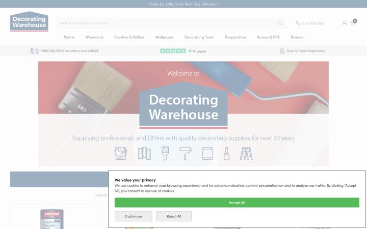 Screenshot ta' decoratingwarehouse.co.uk