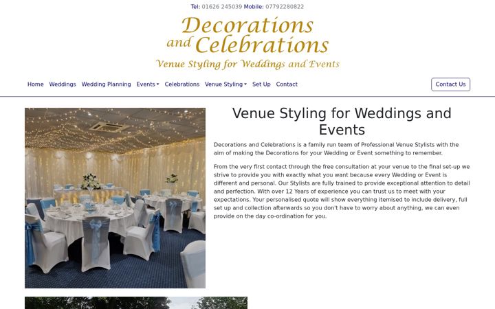 Screenshot ta' decorationsandcelebrations.co.uk