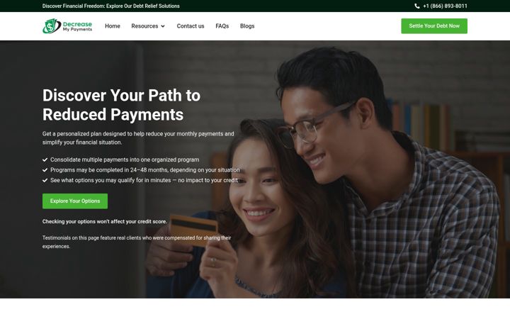 Screenshot of decreasemypayments.com