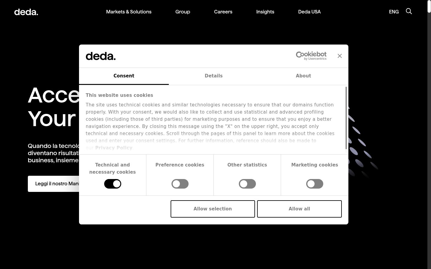 Screenshot of the consent banner shown before any interaction