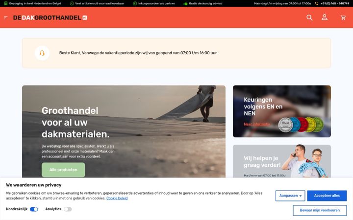 Skärmbild av dedakgroothandel.nl