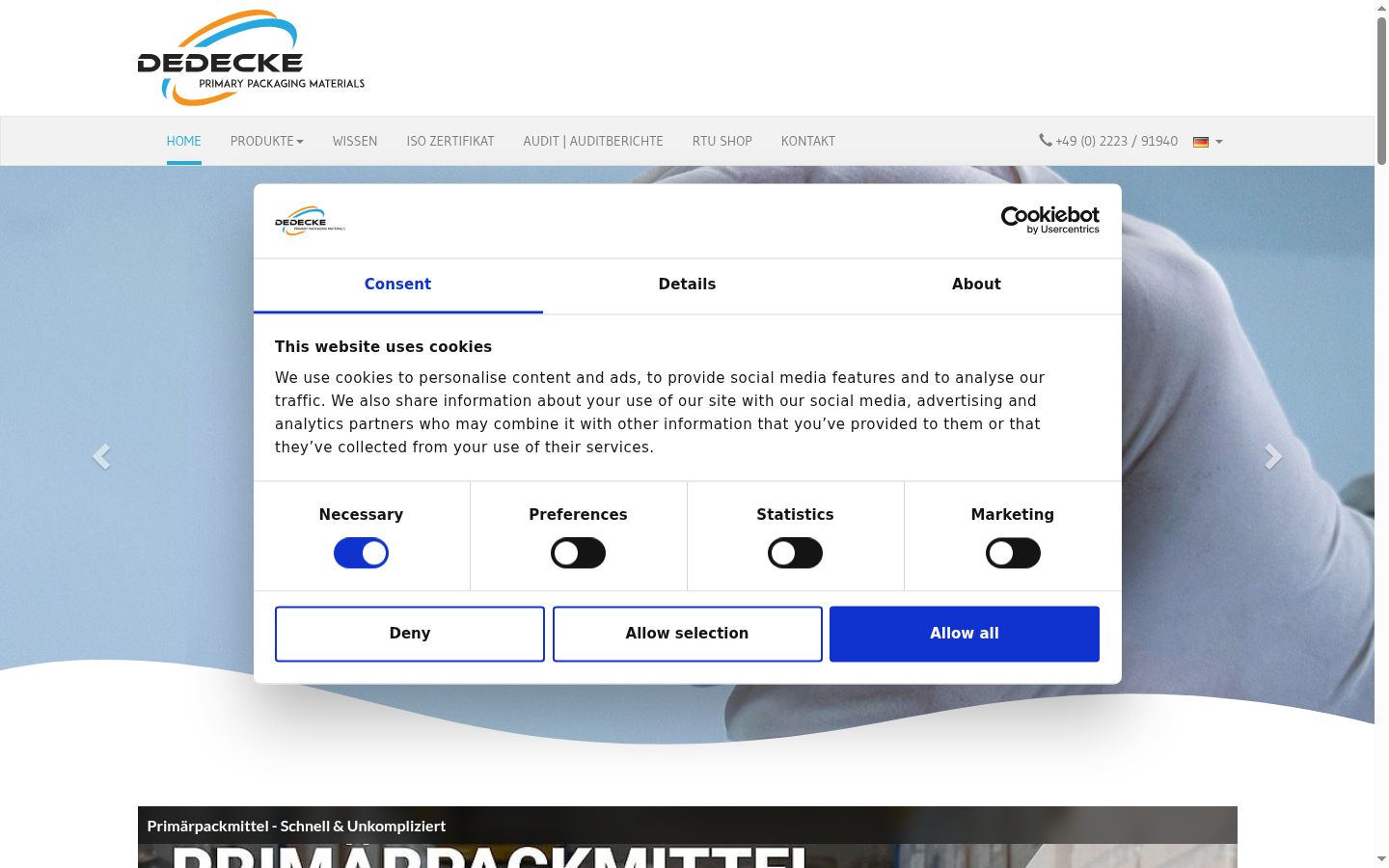 Screenshot del banner di consenso mostrato prima di qualsiasi interazione