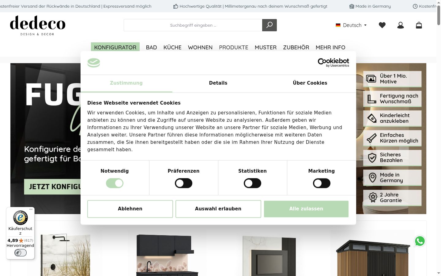 Screenshot del banner di consenso mostrato prima di qualsiasi interazione