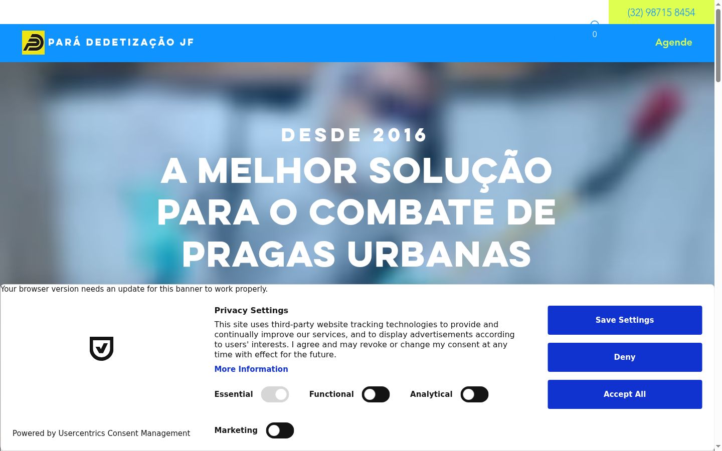 Screenshot del banner di consenso mostrato prima di qualsiasi interazione