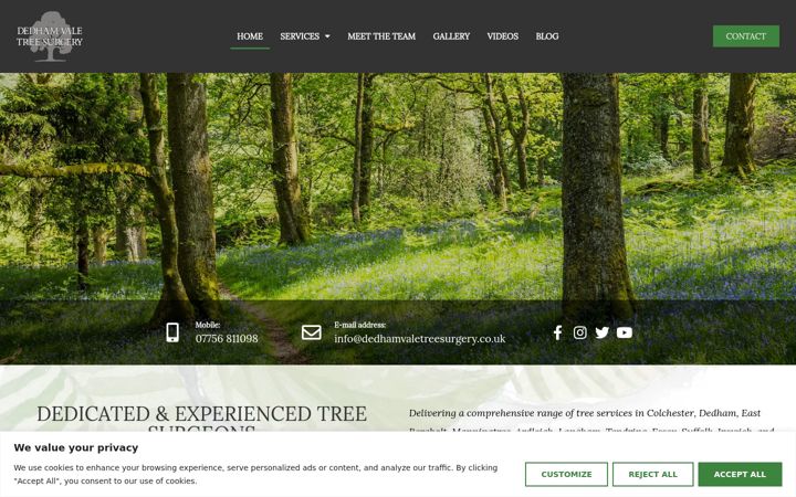 Screenshot van dedhamvaletreesurgery.co.uk