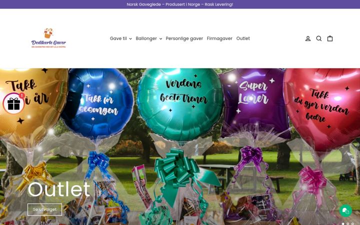 Screenshot stránky dedikertegaver.no