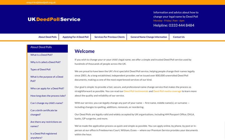 Screenshot of deedpoll.org.uk