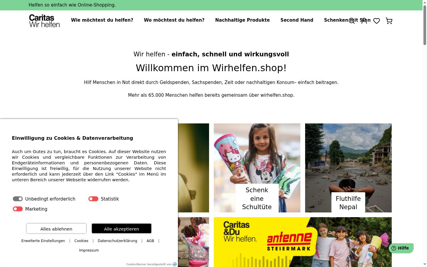 Screenshot del banner di consenso mostrato prima di qualsiasi interazione