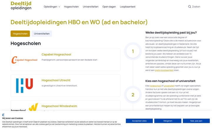 Screenshot stránky deeltijd-opleidingen.nl
