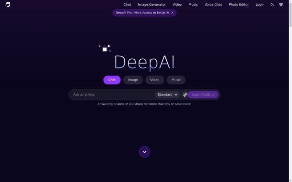 Screenshot of deepai.org