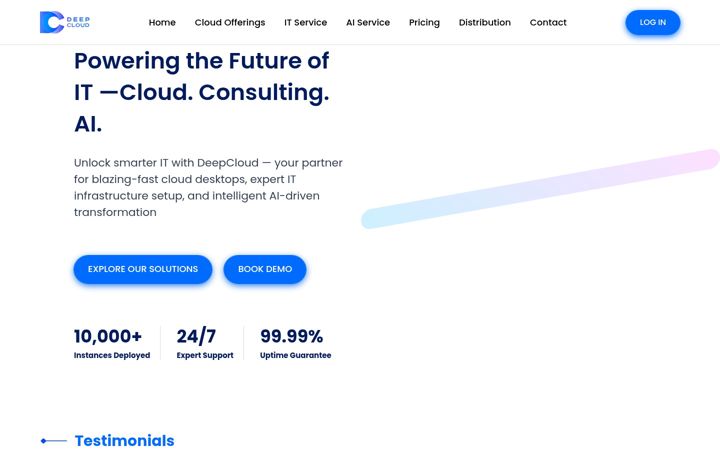 Kuvakaappaus sivustosta deepcloud.in