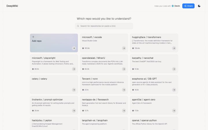 Screenshot of deepwiki.com