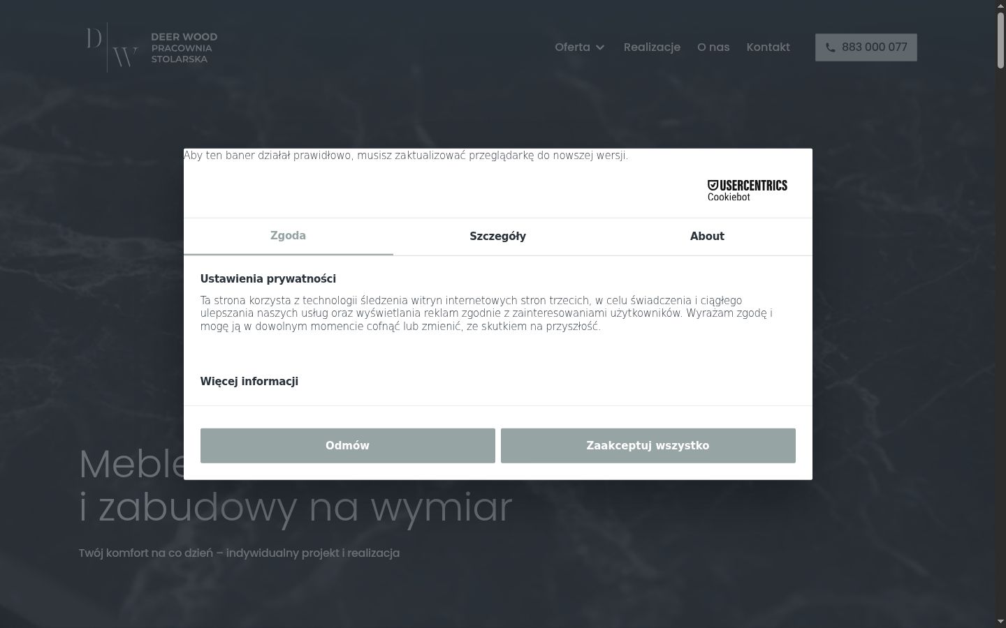 Screenshot del banner di consenso mostrato prima di qualsiasi interazione
