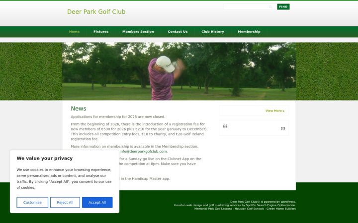 Screenshot of deerparkgolfclub.com