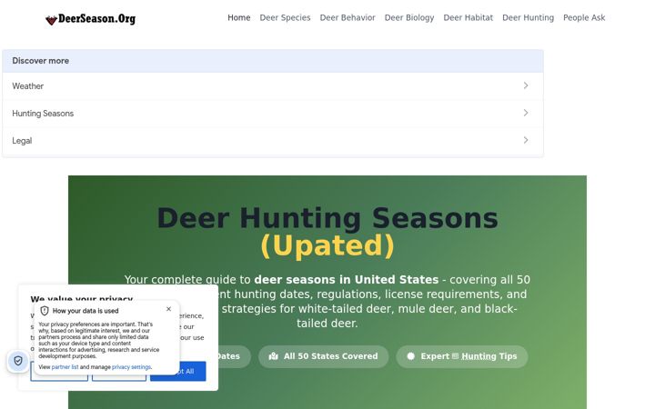 Captură de ecran a deerseason.org