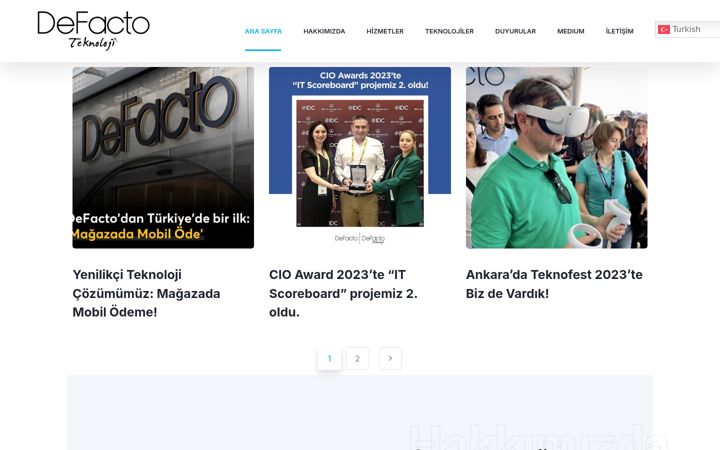 Snímek obrazovky defactoteknoloji.com.tr
