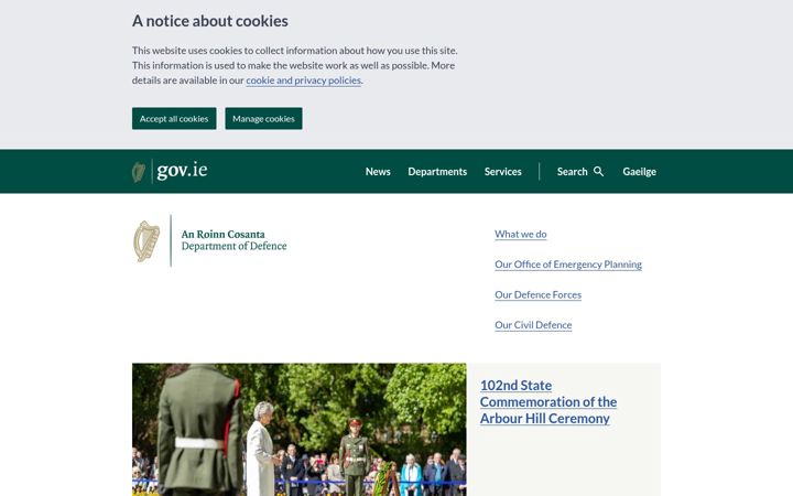Skärmbild av defence.ie