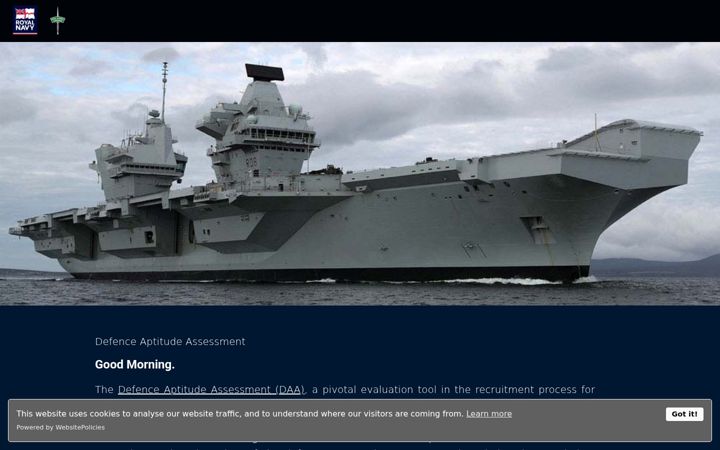 Screenshot of defenceaptitudeassessment.co.uk