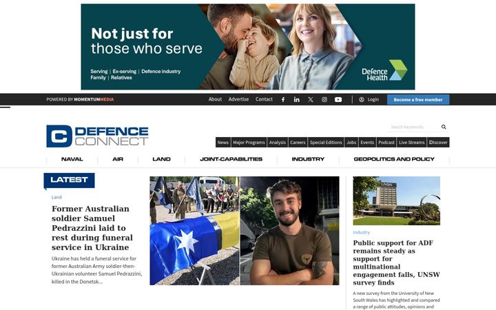 Snímek obrazovky defenceconnect.com.au