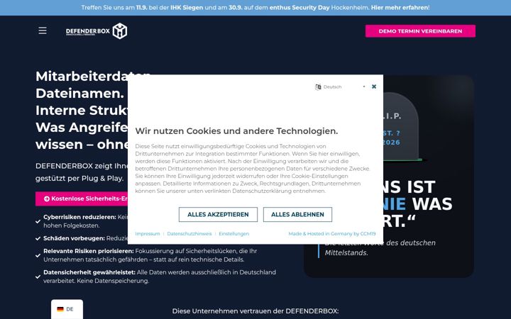 Screenshot of defenderbox.de