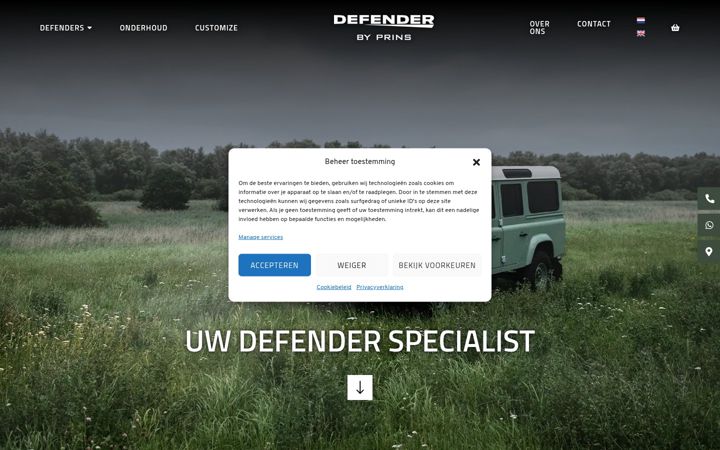 Screenshot stránky defenderbyprins.nl