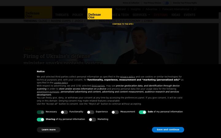 Screenshot stránky defenseone.com