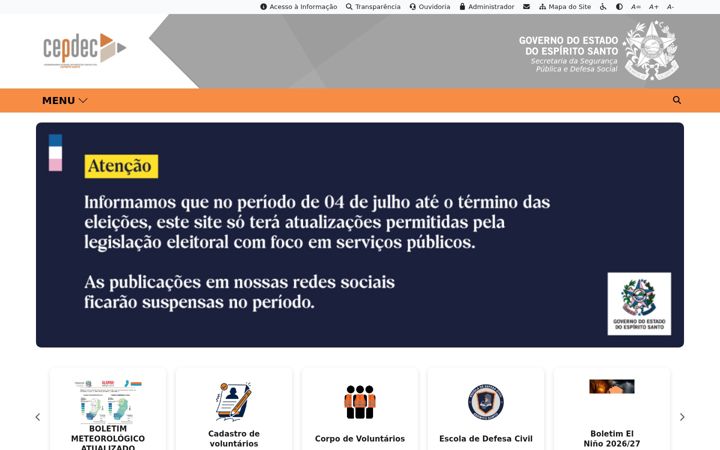 Screenshot stránky defesacivil.es.gov.br