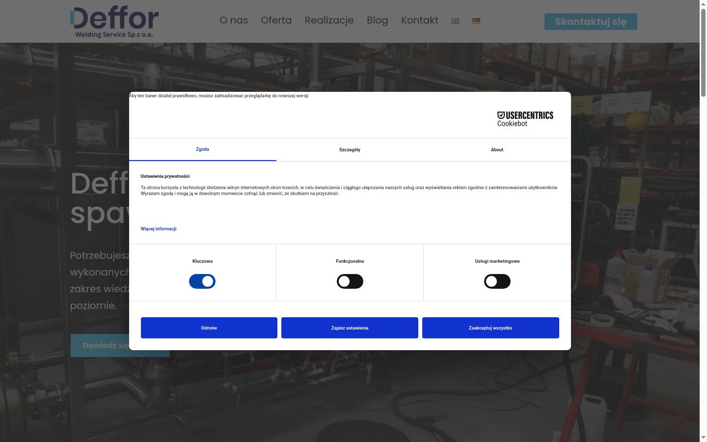 Screenshot del banner di consenso mostrato prima di qualsiasi interazione