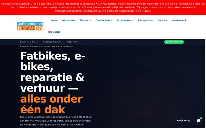 Screenshot stránky defietsenhandelhoorn.nl