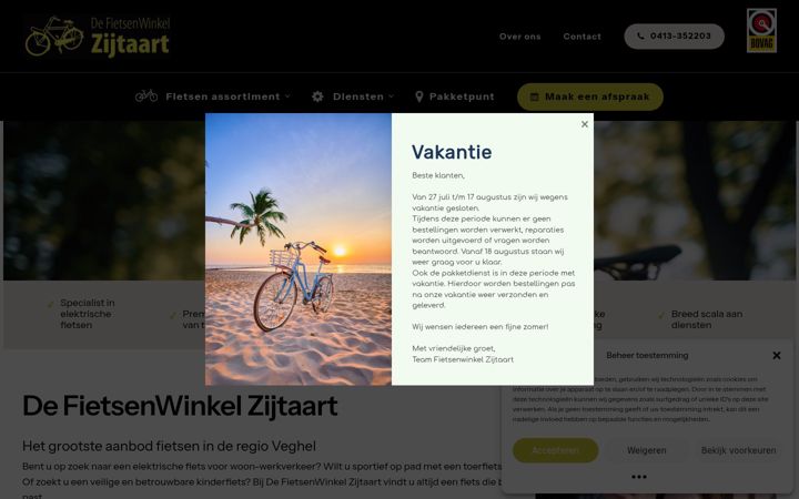 Screenshot stránky defietsenwinkelzijtaart.nl