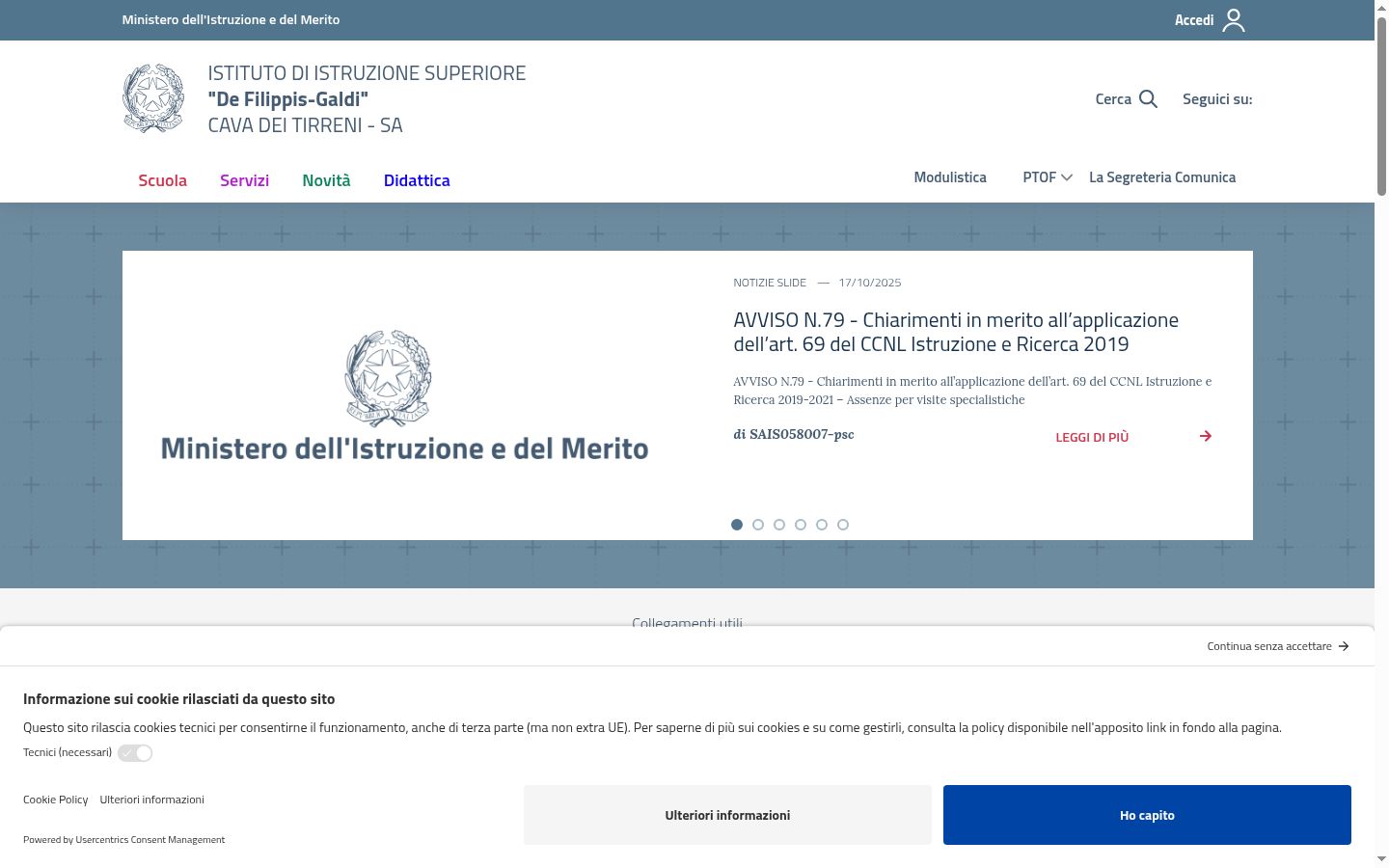 Screenshot del banner di consenso mostrato prima di qualsiasi interazione