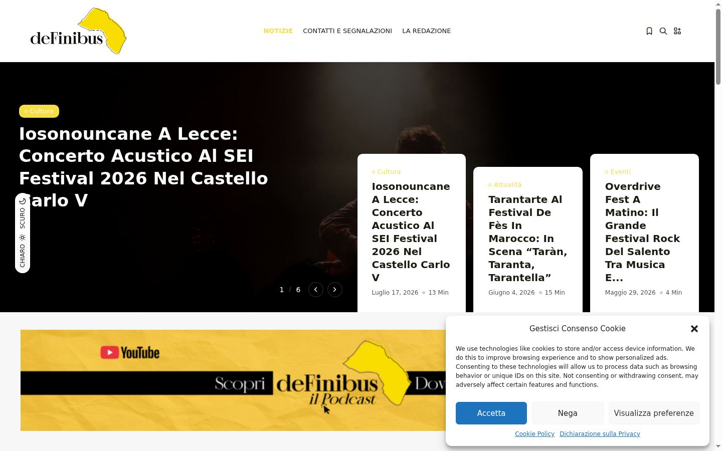 Screenshot del banner di consenso mostrato prima di qualsiasi interazione