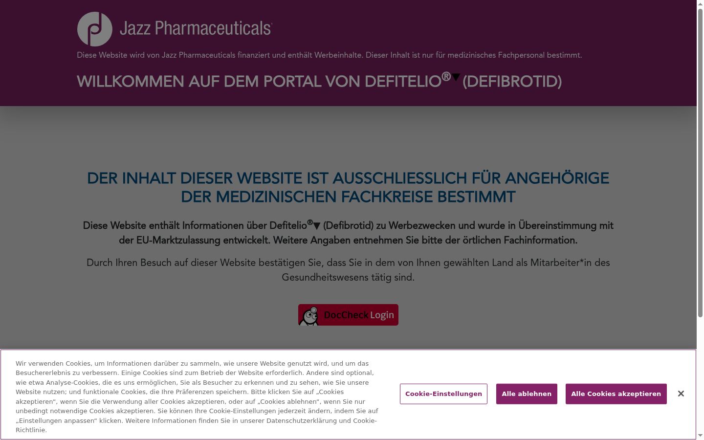 Screenshot des Einwilligungsbanners vor jeglicher Interaktion