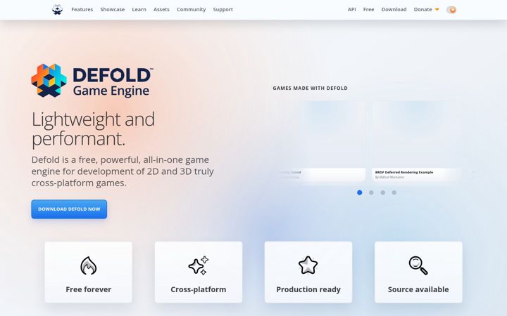 Screenshot of defold.com