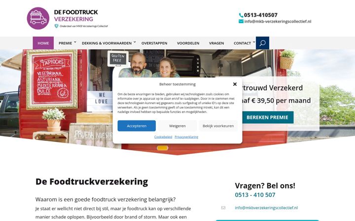 Screenshot stránky defoodtruckverzekering.nl
