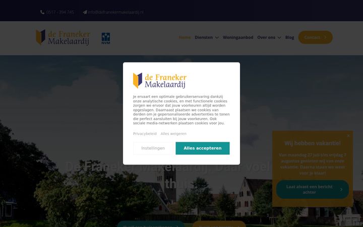 Screenshot stránky defranekermakelaardij.nl