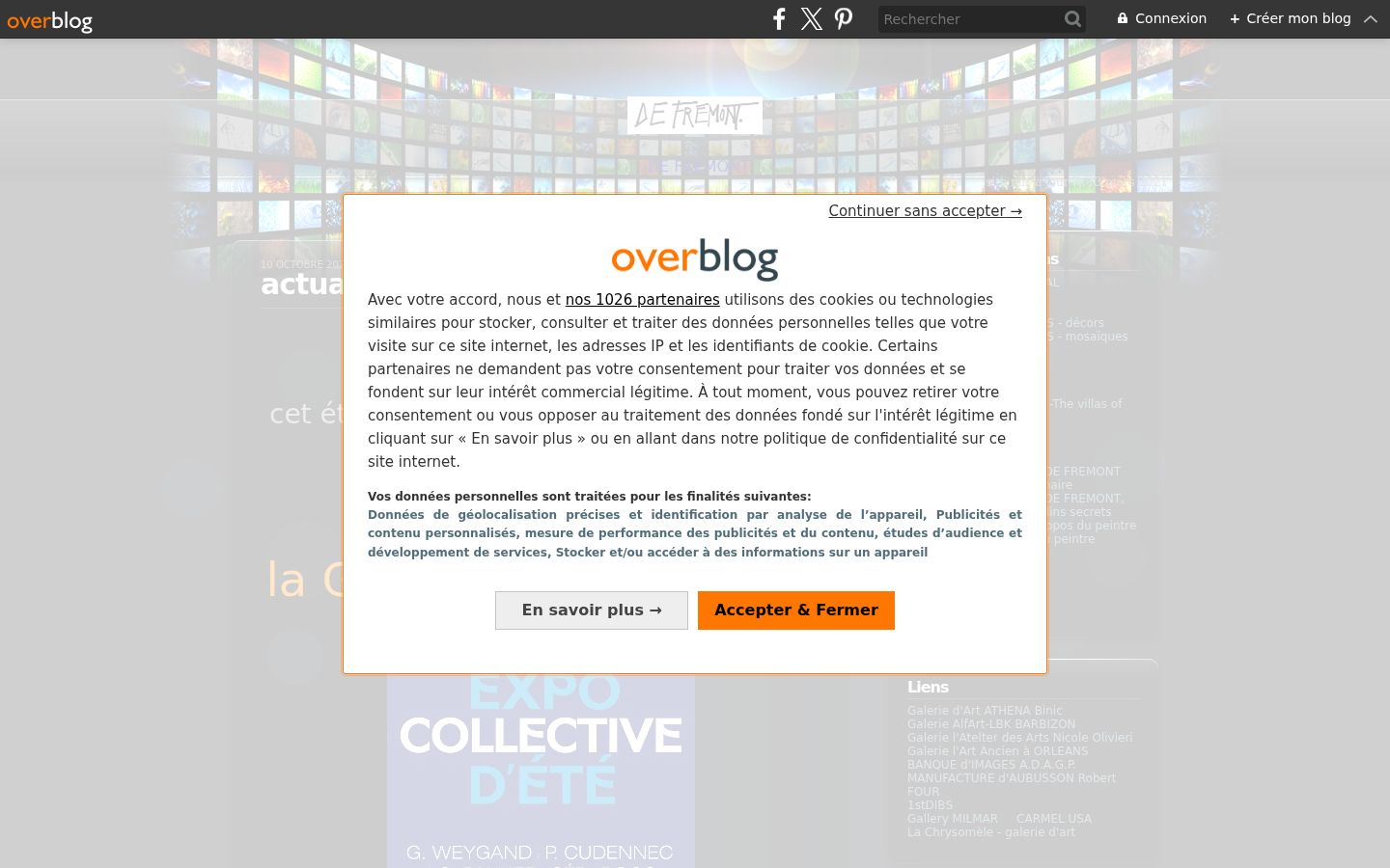 Captura de ecrã do banner de consentimento apresentado antes de qualquer interação