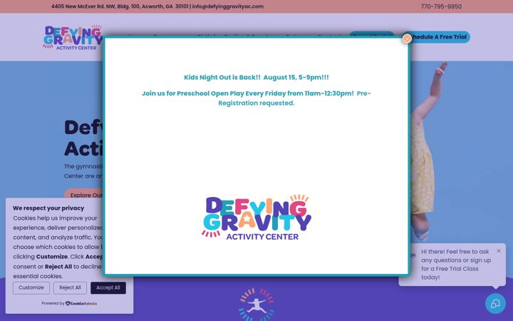 Screenshot of defyinggravityac.com