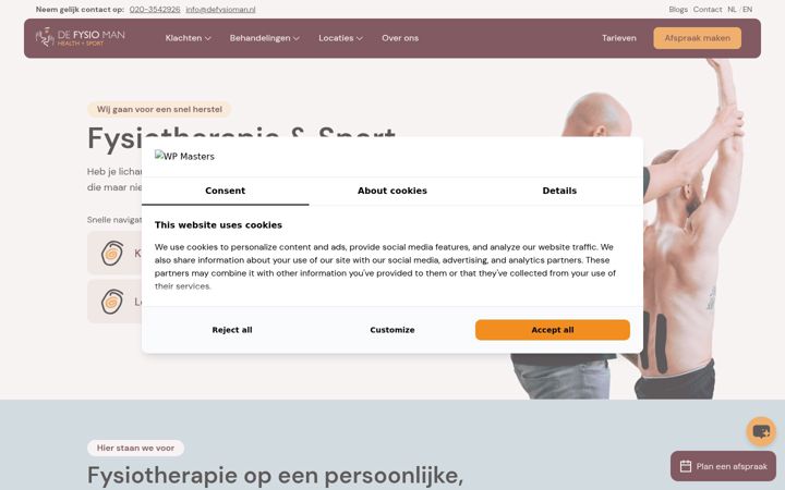 Screenshot stránky defysioman.nl