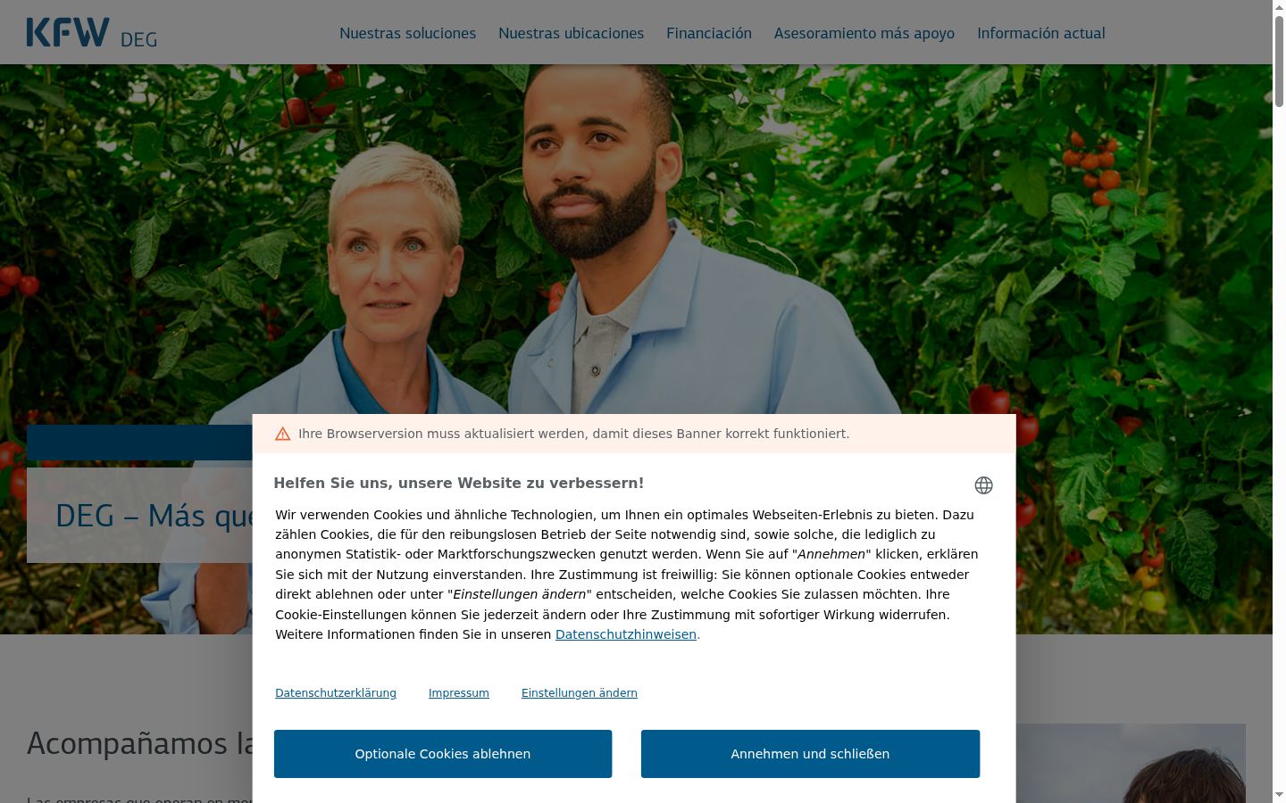Skärmbild av samtyckesbannern som visades före någon interaktion