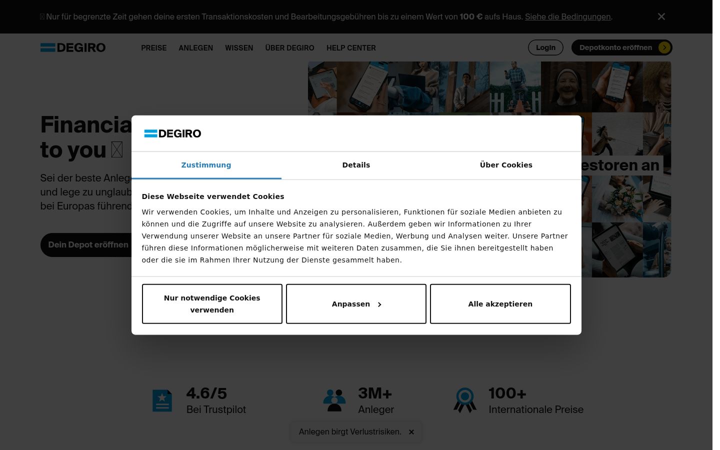 Screenshot tal-banner tal-kunsens muri qabel kwalunkwe interazzjoni