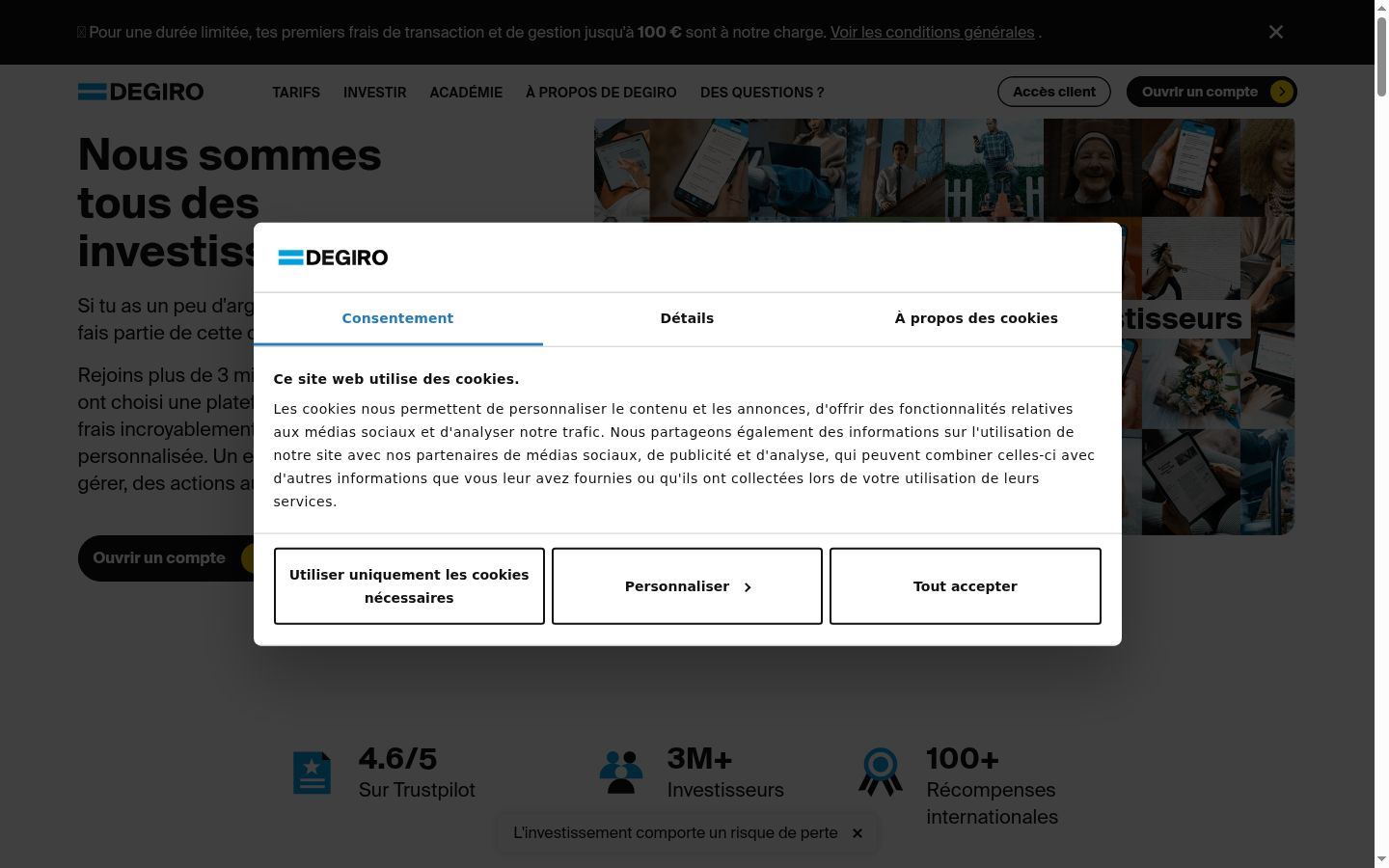 Screenshot of the consent banner shown before any interaction