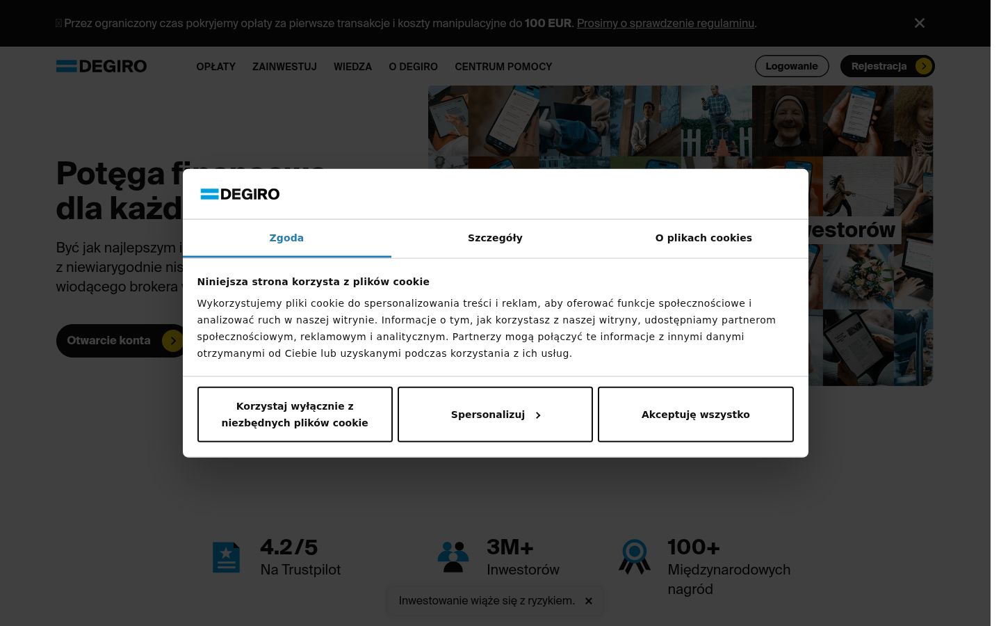 Screenshot del banner di consenso mostrato prima di qualsiasi interazione