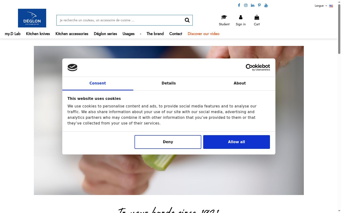 Posnetek zaslona pasice za privolitev, prikazane pred kakršno koli interakcijo
